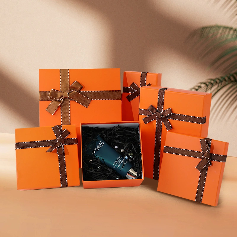 Romantic Orange Printing Paper Christmas Birthday Decorative Gift Packaging Ribbons Box for Cosmestic Lipstick Mug Storage Lafite LED Light Inside