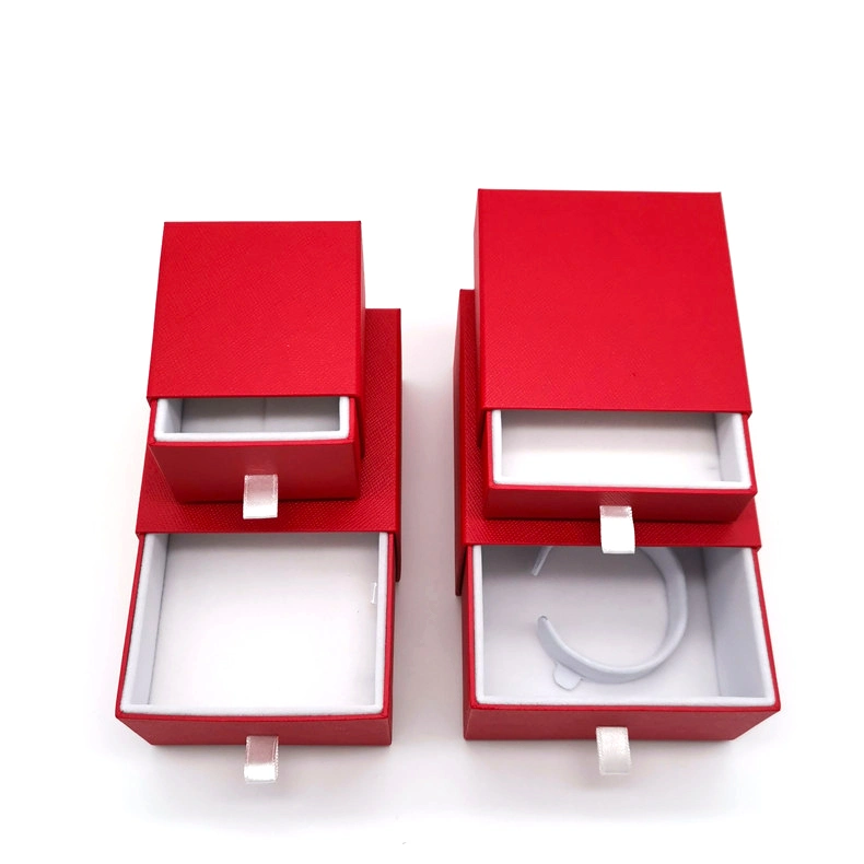Luxurious Red Texture Paper Sliding Jewelry Box with Insert