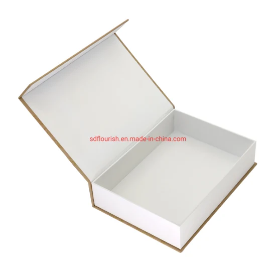 Boîte d'emballage de cadeau d'anniversaire en carton collée en papier couché beige en forme de livre